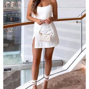 White fox boutique change the tune mini off white strapless dress